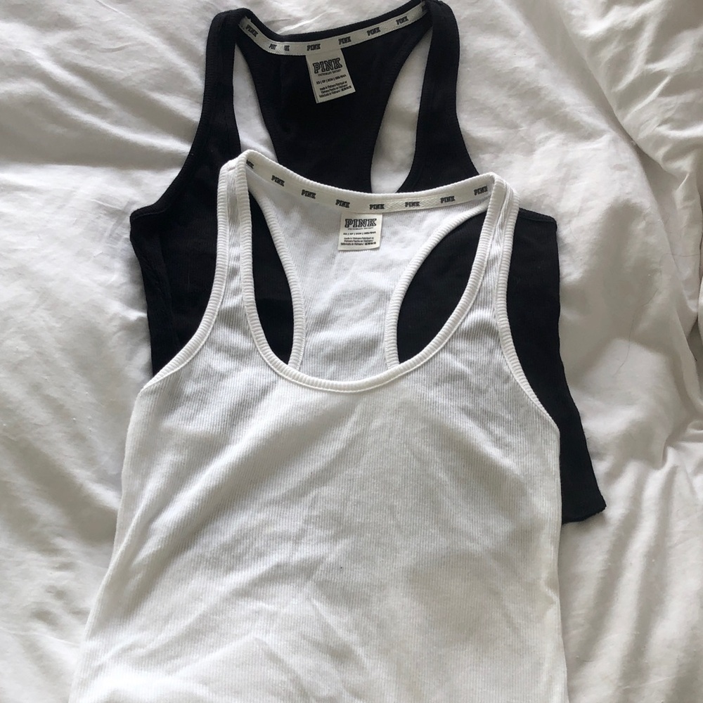 PINK Victoria's Secret Ribbed Racerback Tank Set - White & Black